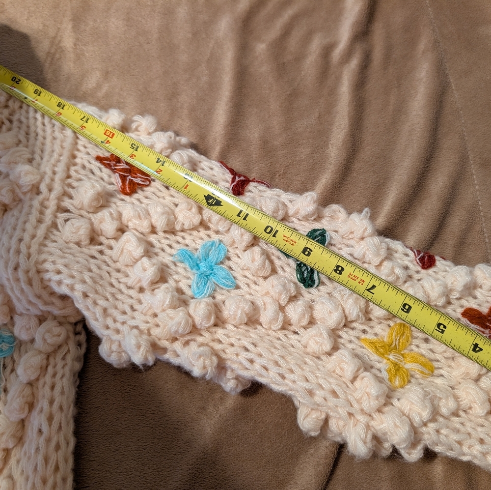 Brand New Sacchi Knit Popcorn Cardigan with Embroidered Accents NWOT - Picture 4 of 8